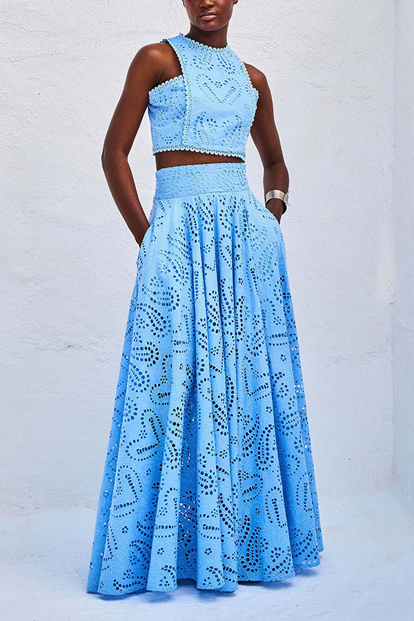 Larissa Embroidered Top & High-Waist Maxi Skirt Set Two-Piece Sets — Céline de Montréal — view 9