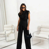 Diann™ Elegant Two-Piece Set | Draped Top and Wide-Leg Trousers