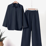 Denice™ Elegant Casual Two Piece Set | Relaxed Button-Up Top and Wide-Leg Trousers