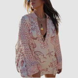 Olivia™ Elegant Two-Piece Set | V-Neck Shirt and Elastic-Waist Shorts