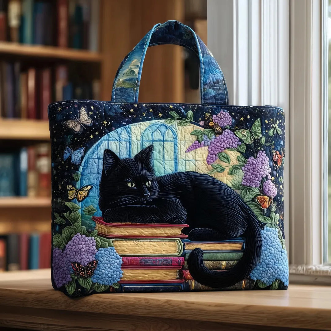 Black Cat on Books Handmade Bags — Céline de Montréal