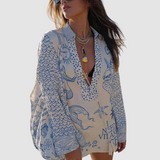 Olivia™ Elegant Two-Piece Set | V-Neck Shirt and Elastic-Waist Shorts