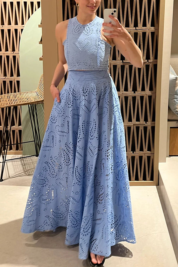 Larissa Embroidered Top & High-Waist Maxi Skirt Set Two-Piece Sets — Céline de Montréal — view 8
