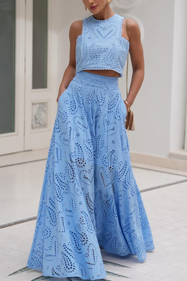 Larissa Embroidered Top & High-Waist Maxi Skirt Set Two-Piece Sets — Céline de Montréal
