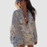 Olivia™ Elegant Two-Piece Set | V-Neck Shirt and Elastic-Waist Shorts