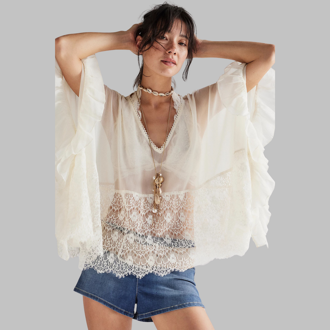 Leona Classy V-Neck Batwing Sleeve Cover-Up Top V-Neck Tops — Céline de Montréal