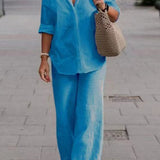 Denice™ Elegant Casual Two Piece Set | Relaxed Button-Up Top and Wide-Leg Trousers