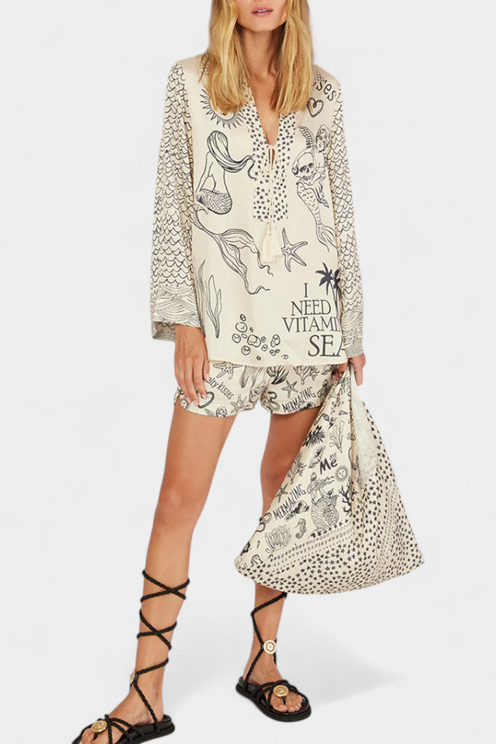 Amalia Conjunto Camisero Estampado con Short Elástico Shorts — Céline de Montréal