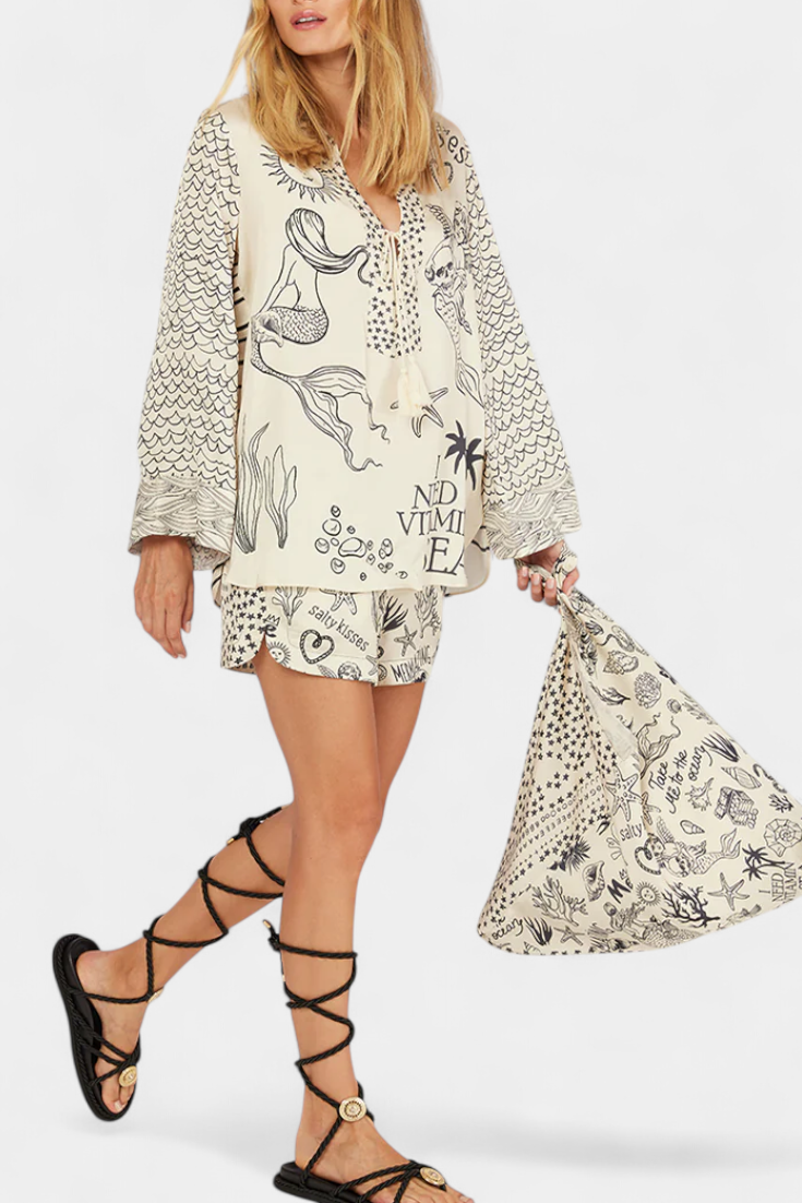 Amalia Conjunto Camisero Estampado con Short Elástico Shorts — Céline de Montréal — view 3