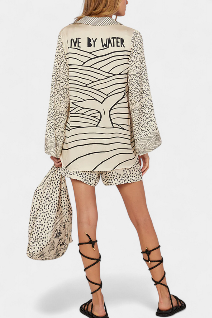 Amalia Conjunto Camisero Estampado con Short Elástico Shorts — Céline de Montréal — view 4