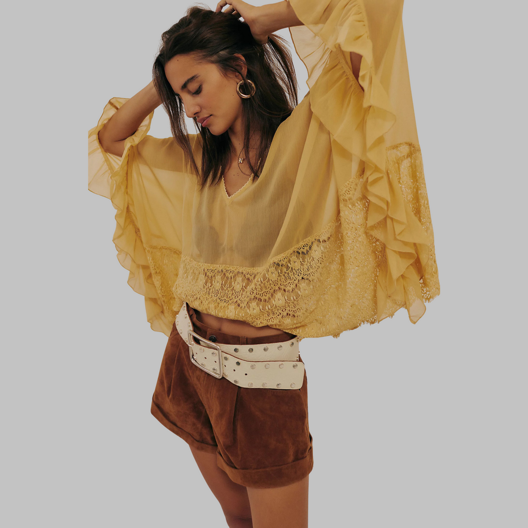 Leona Classy V-Neck Batwing Sleeve Cover-Up Top V-Neck Tops — Céline de Montréal — view 3
