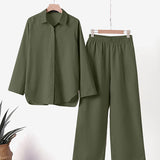 Denice™ Elegant Casual Two Piece Set | Relaxed Button-Up Top and Wide-Leg Trousers