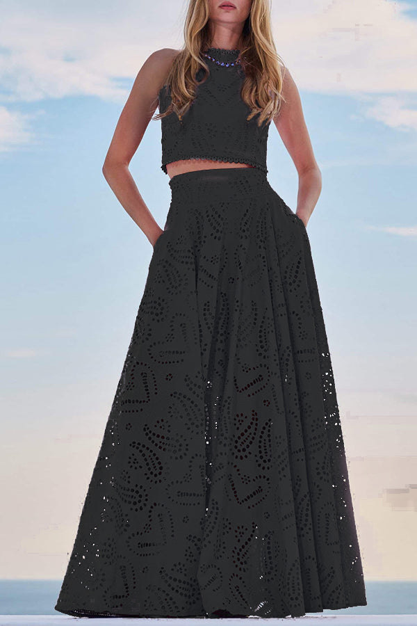 Larissa Embroidered Top & High-Waist Maxi Skirt Set Two-Piece Sets — Céline de Montréal — view 18