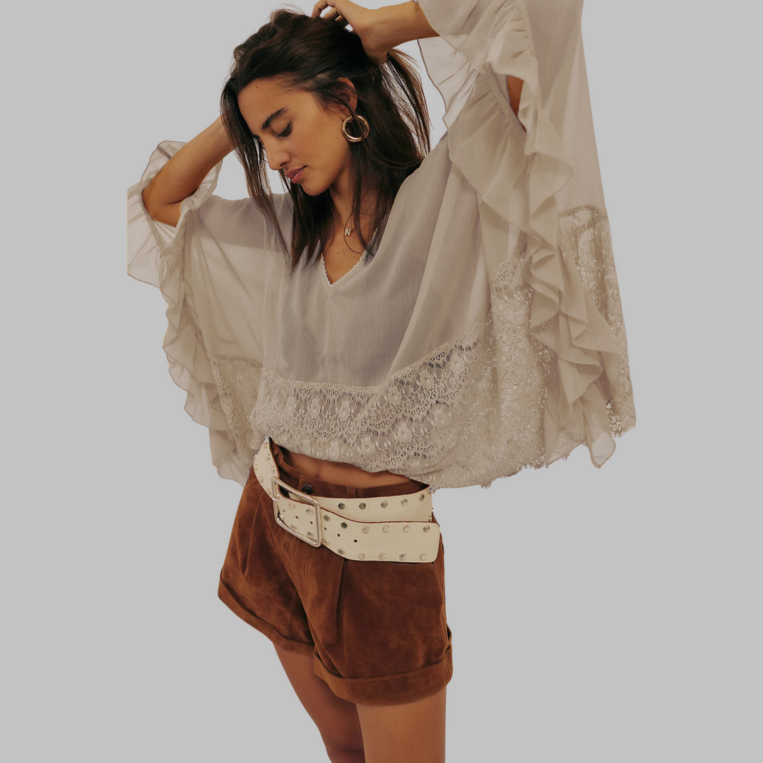 Leona Classy V-Neck Batwing Sleeve Cover-Up Top V-Neck Tops — Céline de Montréal — view 5