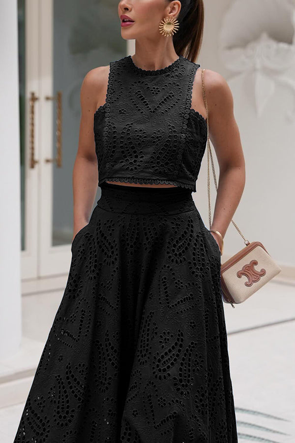 Larissa Embroidered Top & High-Waist Maxi Skirt Set Two-Piece Sets — Céline de Montréal — view 17