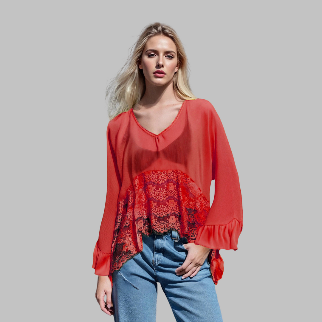 Leona Classy V-Neck Batwing Sleeve Cover-Up Top V-Neck Tops — Céline de Montréal — view 6