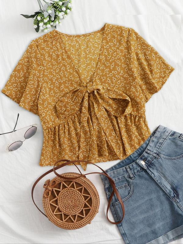 Althea Casual Summer V-Neck Flowy Top V-Neck Tops — Céline de Montréal