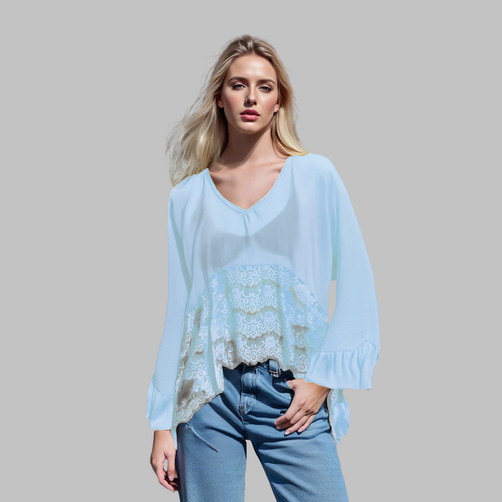 Leona Classy V-Neck Batwing Sleeve Cover-Up Top V-Neck Tops — Céline de Montréal — view 7