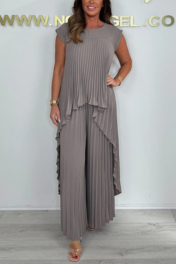 Sherry Pleated Midi Top & Wide-Leg Pants Set Two-Piece Sets — Céline de Montréal — view 2