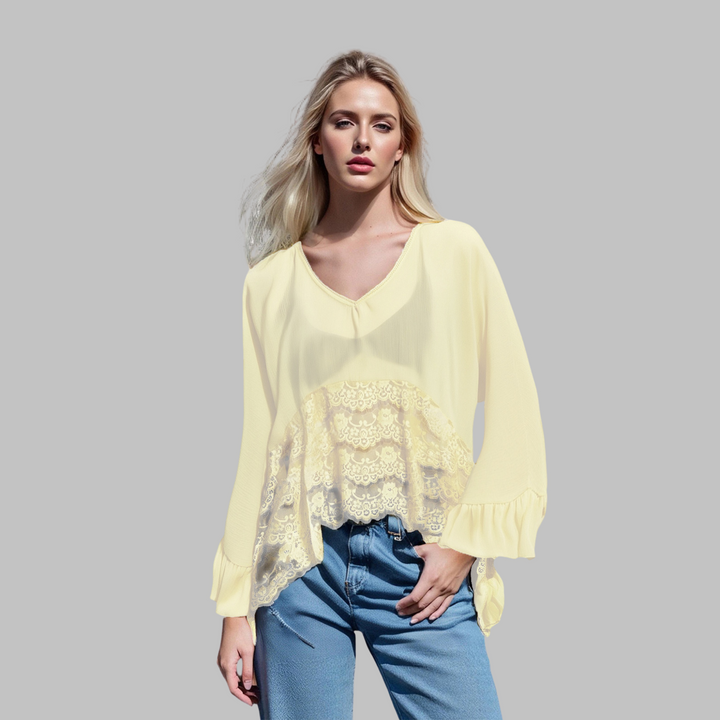 Leona Classy V-Neck Batwing Sleeve Cover-Up Top V-Neck Tops — Céline de Montréal — view 4