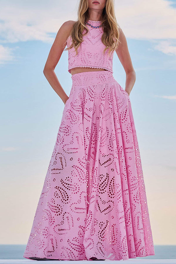 Larissa Embroidered Top & High-Waist Maxi Skirt Set Two-Piece Sets — Céline de Montréal — view 5
