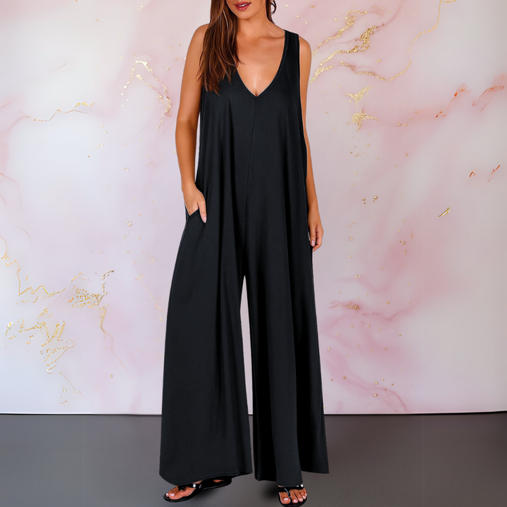 Nella Comfy V-Neck Jumpsuit Jumpsuits — Céline de Montréal