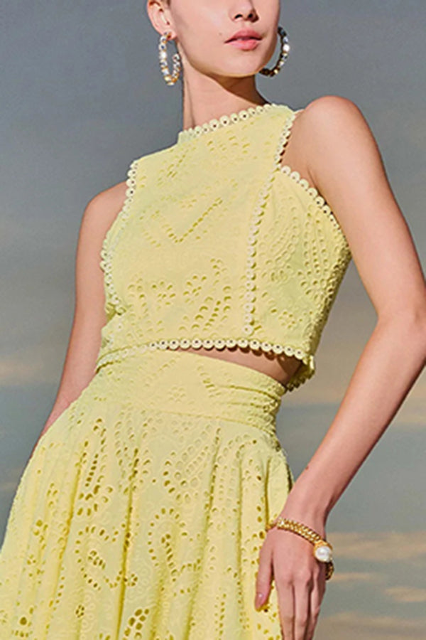 Larissa Embroidered Top & High-Waist Maxi Skirt Set Two-Piece Sets — Céline de Montréal — view 19