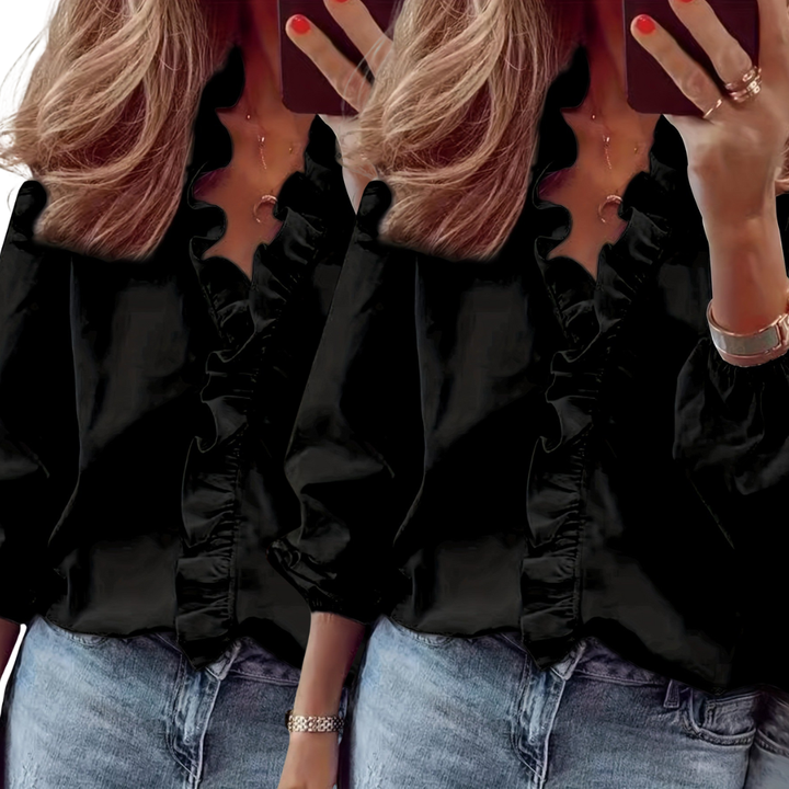 Lorelei Timeless V-Neck Blouse with Ruffles Blouses — Céline de Montréal — view 8