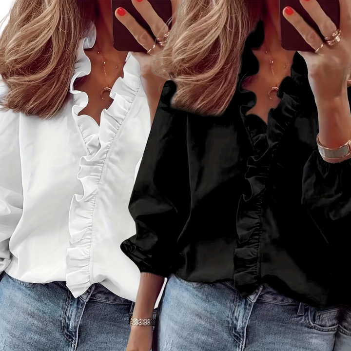 Lorelei Timeless V-Neck Blouse with Ruffles Blouses — Céline de Montréal — view 2