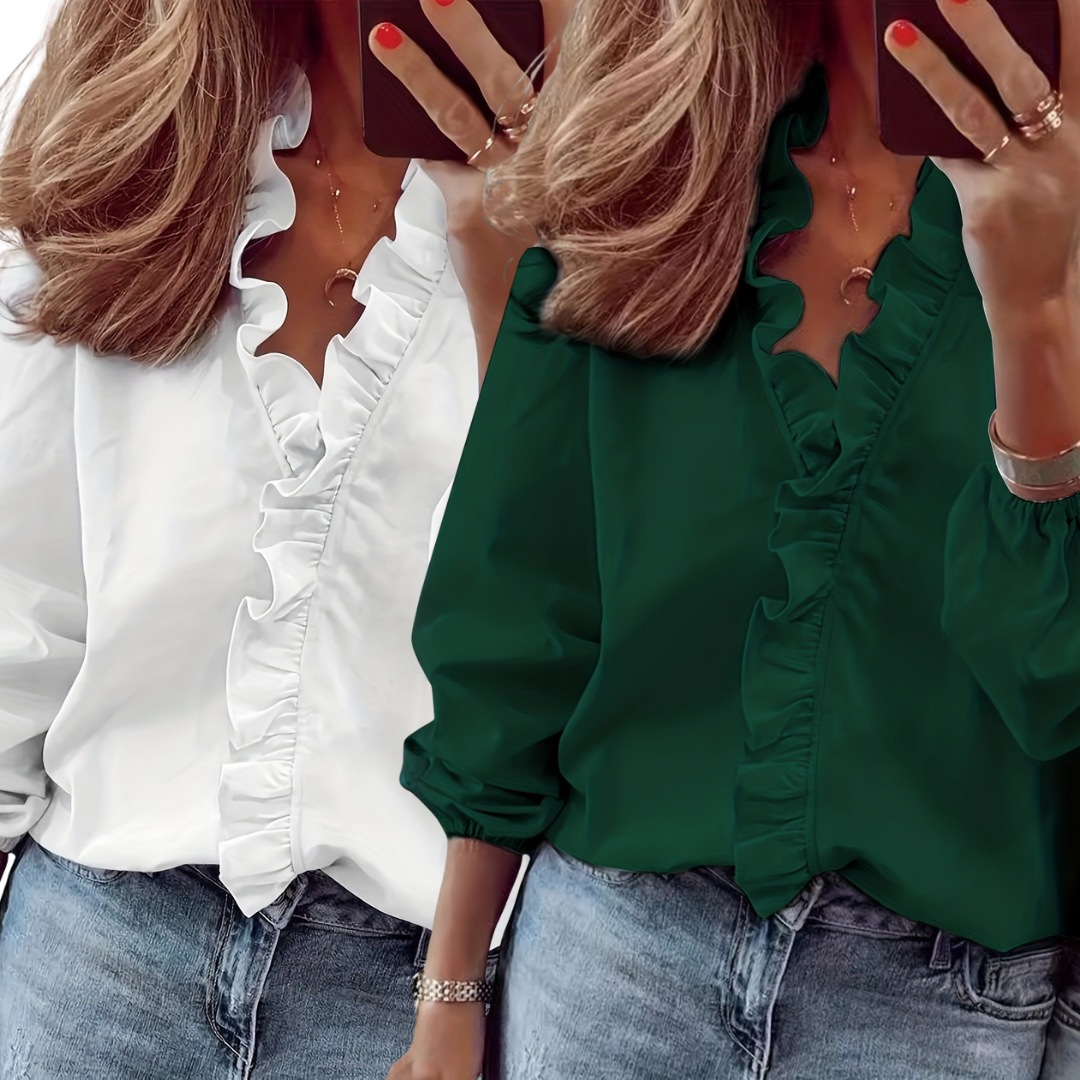 Lorelei Timeless V-Neck Blouse with Ruffles Blouses — Céline de Montréal — view 4