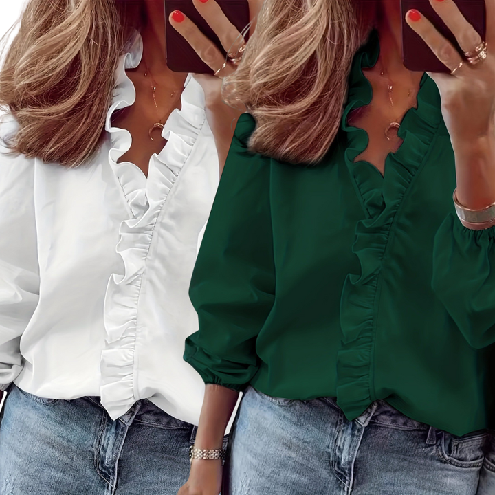 Lorelei Timeless V-Neck Blouse with Ruffles Blouses — Céline de Montréal — view 4