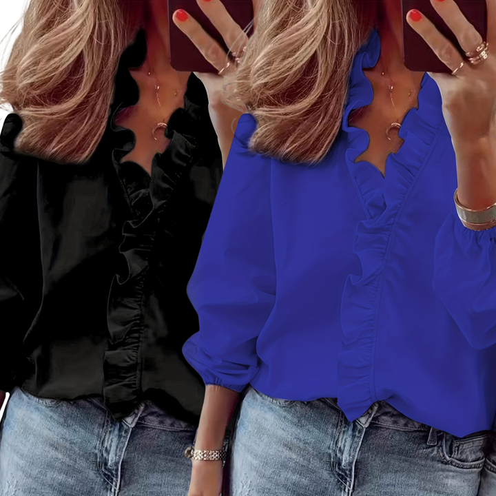 Lorelei Timeless V-Neck Blouse with Ruffles Blouses — Céline de Montréal — view 5