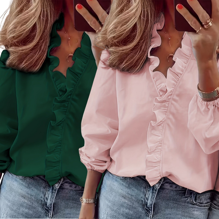 Lorelei Timeless V-Neck Blouse with Ruffles Blouses — Céline de Montréal — view 6