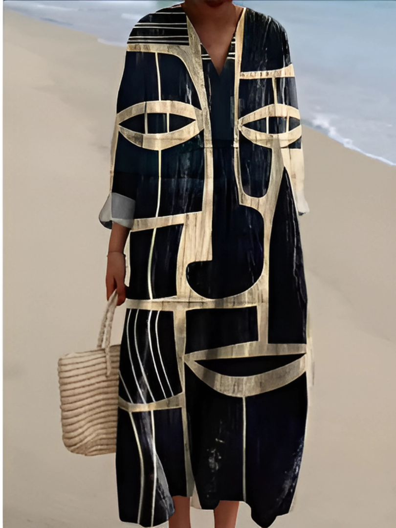 Eclipse Mask Geometric Print Dress Dresses — Céline de Montréal
