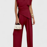 Diann™ Elegant Two-Piece Set | Draped Top and Wide-Leg Trousers