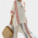 Alodia™ Elegant Two-Piece Set | Striped Top and Wide-Leg Trousers