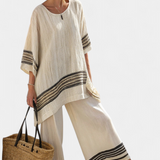 Alodia™ Elegant Two-Piece Set | Striped Top and Wide-Leg Trousers