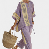 Alodia™ Elegant Two-Piece Set | Striped Top and Wide-Leg Trousers