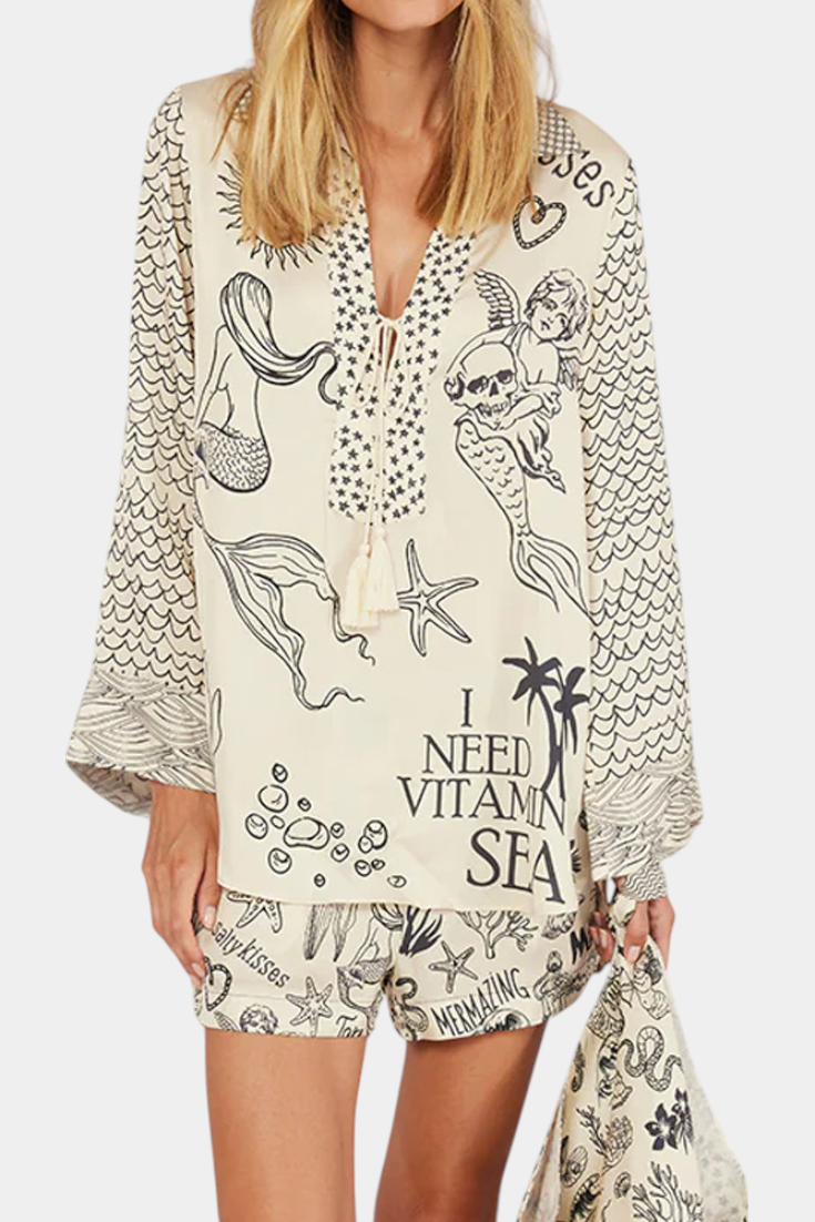 Amalia Conjunto Camisero Estampado con Short Elástico Shorts — Céline de Montréal — view 7
