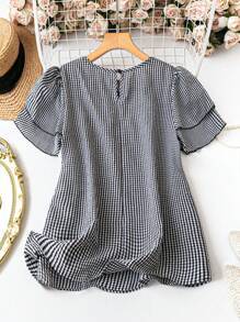 Kristel Vintage Flowy Checkered Puff Sleeve Blouse Blouses — Céline de Montréal — view 6