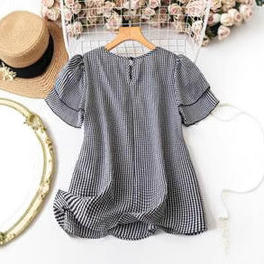 Kristel Vintage Flowy Checkered Puff Sleeve Blouse Blouses — Céline de Montréal — view 4