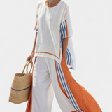 Alodia™ Elegant Two-Piece Set | Striped Top and Wide-Leg Trousers