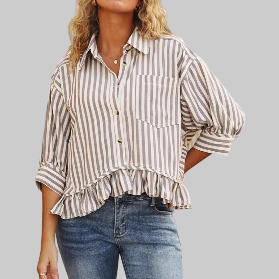 Kolet Casual Summer Ruffled Button Down Blouse Blouses — Céline de Montréal — view 2