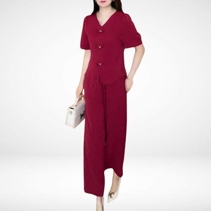 Elsie Elegant Short-Sleeve Two-Piece Set Two-Piece Sets — Céline de Montréal — view 2