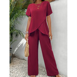Lorrina™ Elegant Soft Two-Piece Set | Asymmetrical Blouse and Relaxed Pants