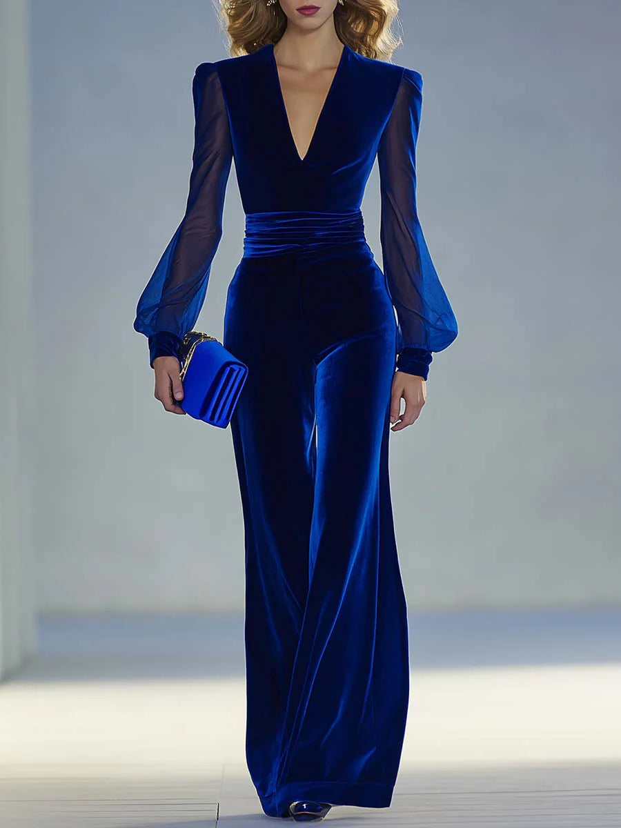Trisha Elegant Suede V-Neck Jumpsuit Jumpsuits — Céline de Montréal