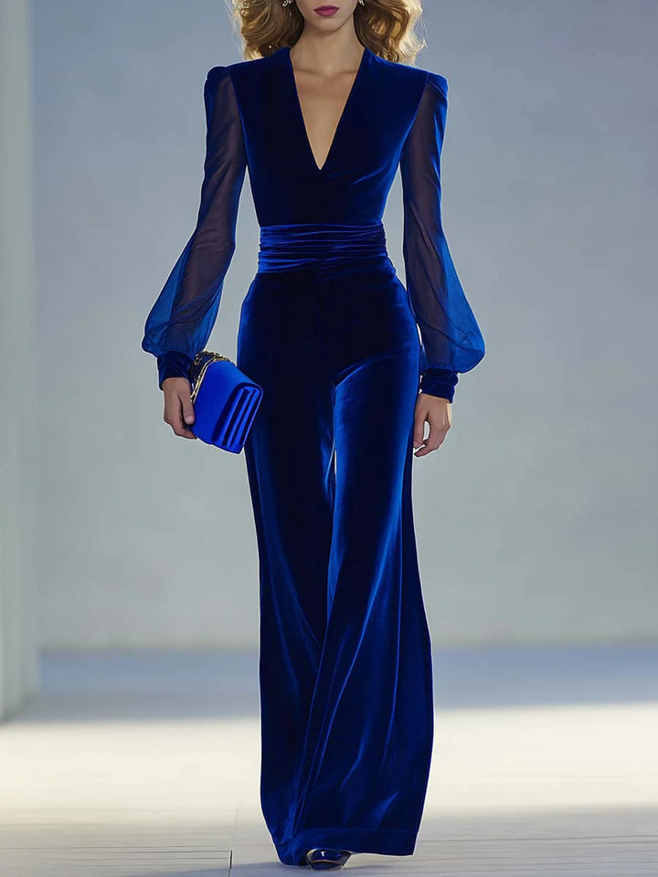 Trisha Elegant Suede V-Neck Jumpsuit Jumpsuits — Céline de Montréal