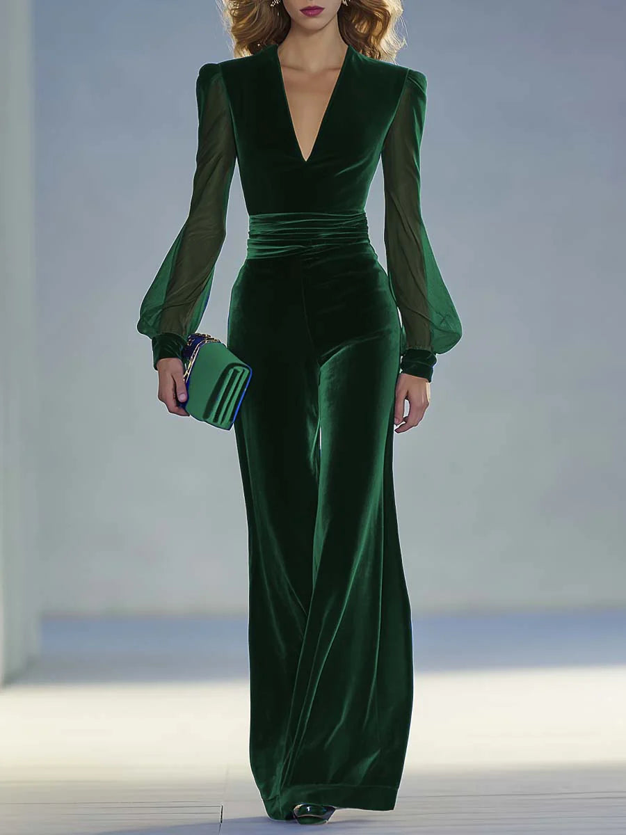 Trisha Elegant Suede V-Neck Jumpsuit Jumpsuits — Céline de Montréal — view 2
