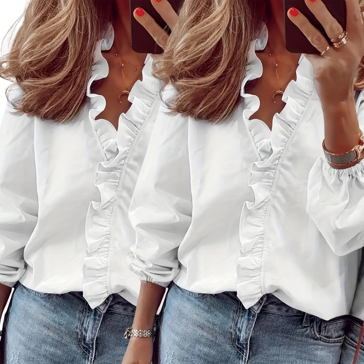 Lorelei Timeless V-Neck Blouse with Ruffles Blouses — Céline de Montréal — view 7