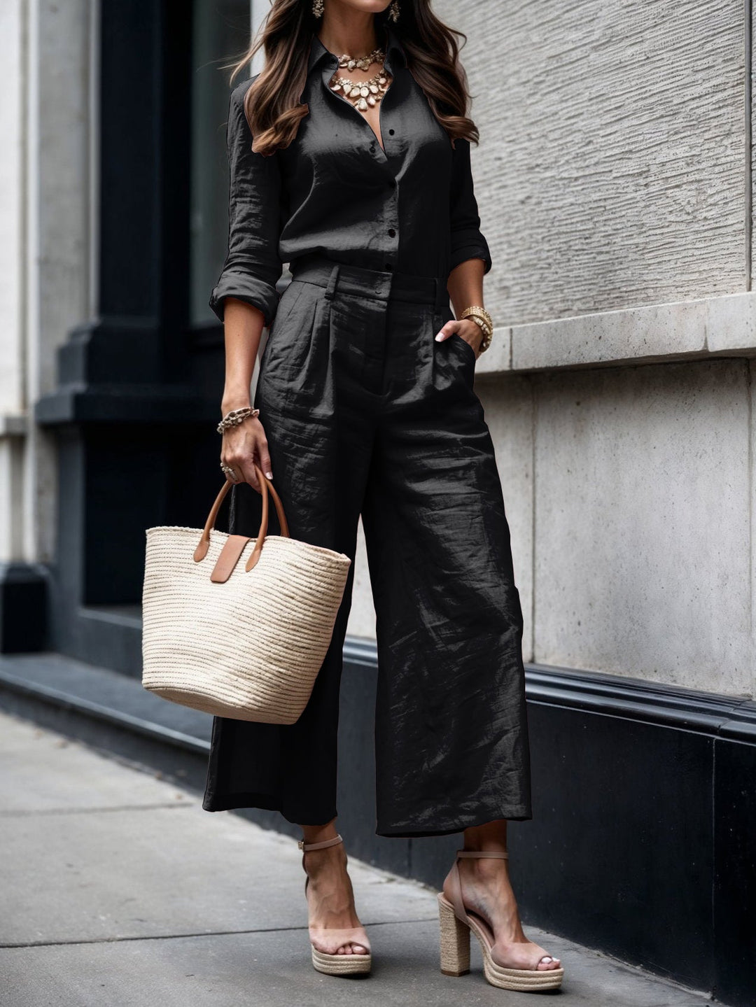 Nelle Elegant Shirt & Capri Set Trousers — Céline de Montréal — view 3